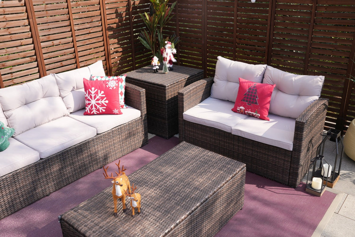 6-Piece Wicker Outdoor Sofa Set with Cushions A56573