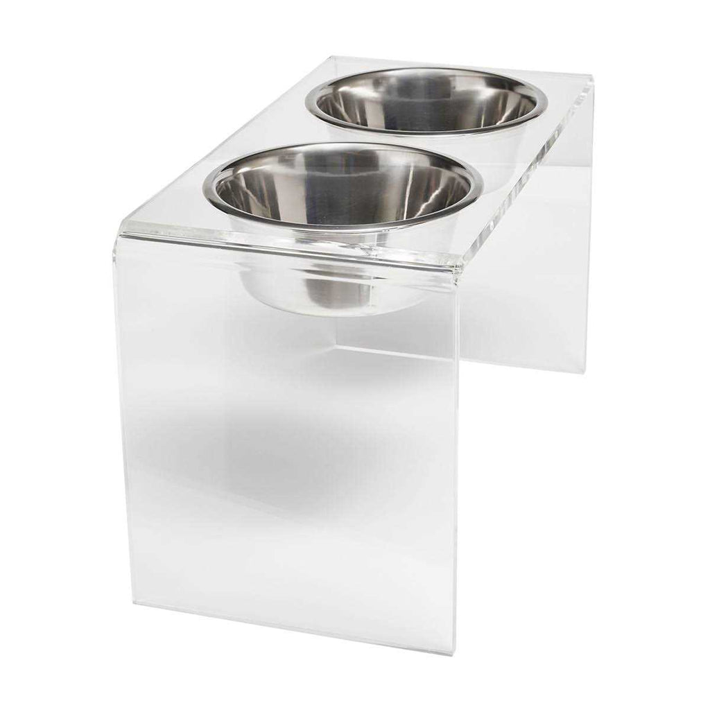Large Clear Double Bowl Pet Feeder O309