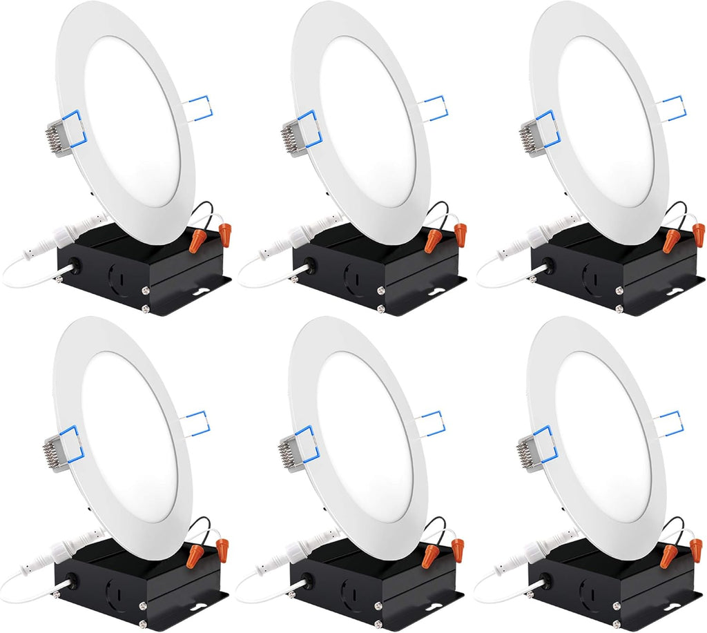 6 Pack 6 Inch Ultra Thin LED Recessed Ceiling Lights, 2700K Soft White, Dimmable 14W, 850 LM, Canless L418