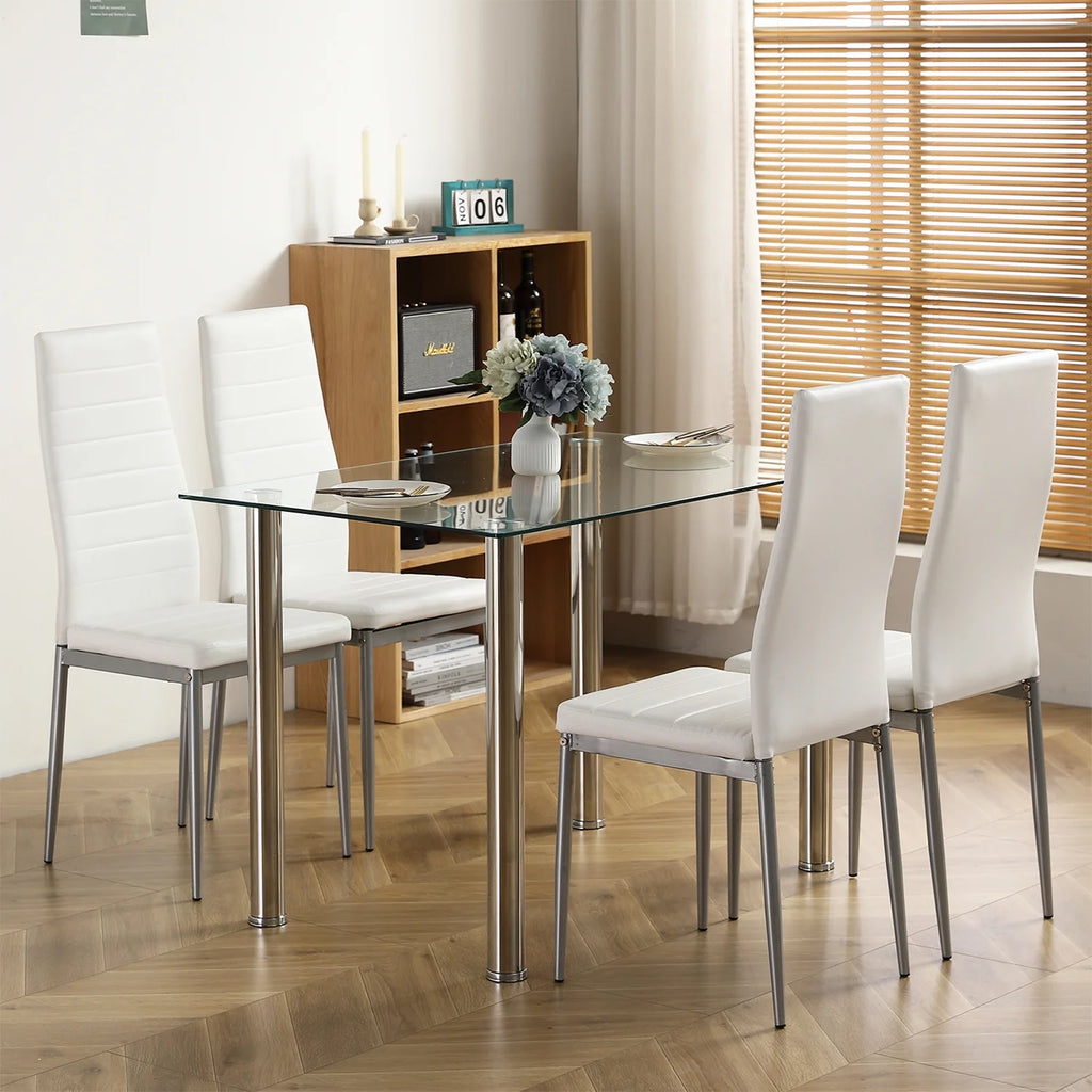 White Glass Dining Table Set for 4 C58273