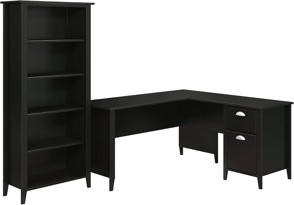 Black Suede Oak L Desk and Bookcase T931