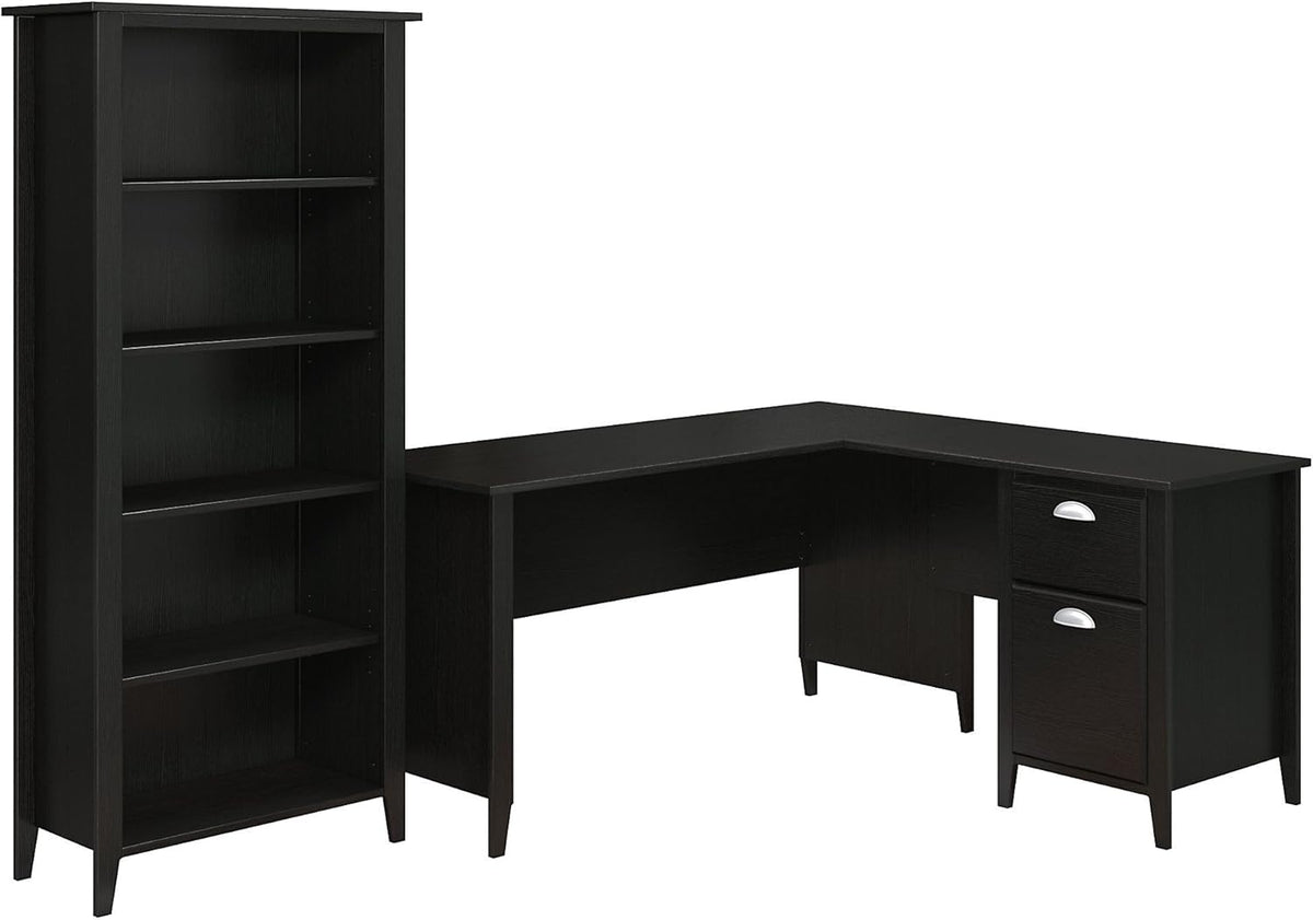 Black Suede Oak L Desk and Bookcase T931