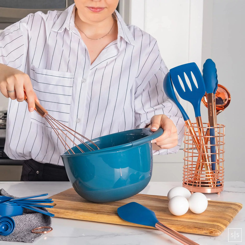 17 Pc Copper and Blue Silicone Kitchen Utensils Set V82519