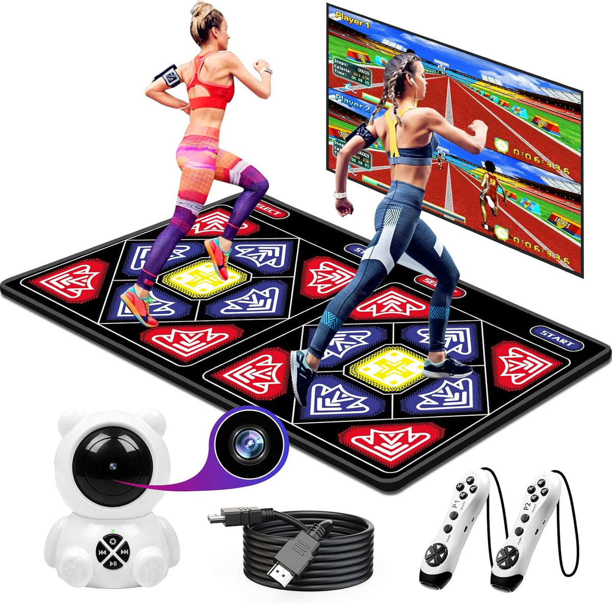 Electronic Dance Mat with HD Camera for HDMI Interface TV, Rechargeable Host & Remote Controller, Non-Slip J125047