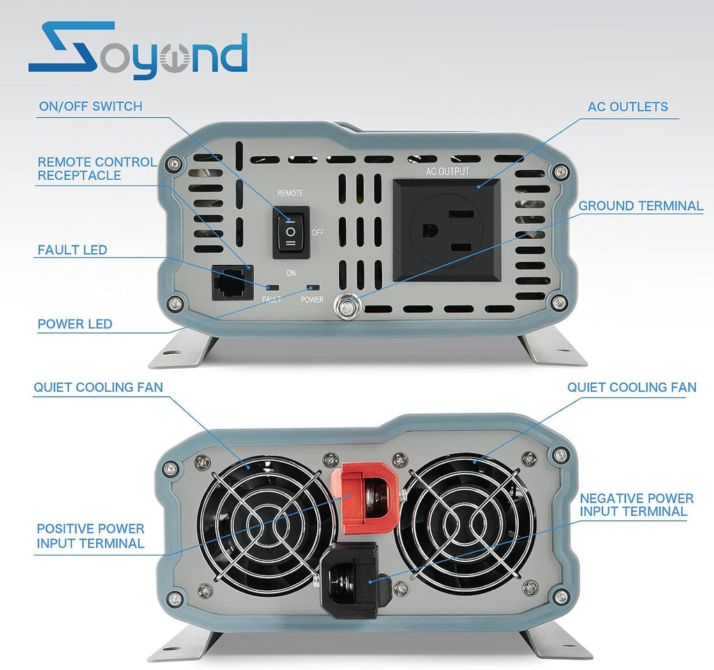 Pure Sine Wave 1000 Watt 12vdc to 120vac Car Inverter with Dual Ac Outlets Q72185