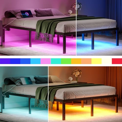 Full Size 14 Inch Metal Platform Bed Frame with LED Lights H413