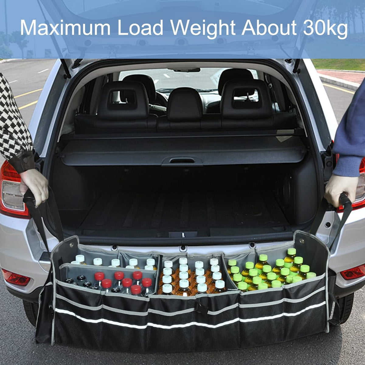 Car Trunk Organizer with Cooler, Collapsible Storage Box, 4 in 1 Multi Compartment, Non-Slip Bottom, 1680D Oxford Y376