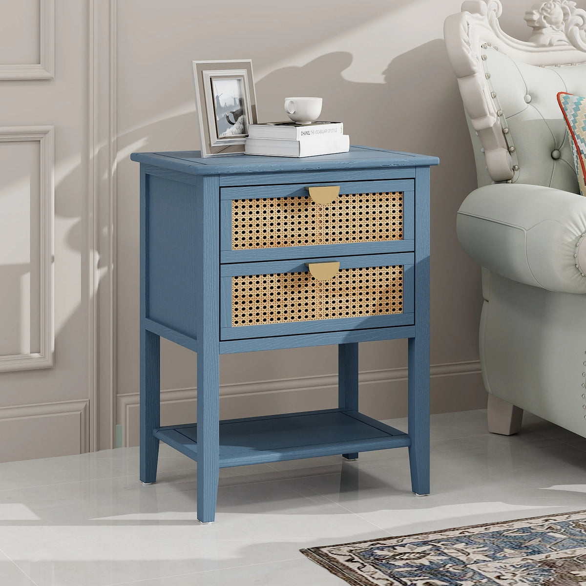 Natural Rattan 2-Drawer Side Table O231977