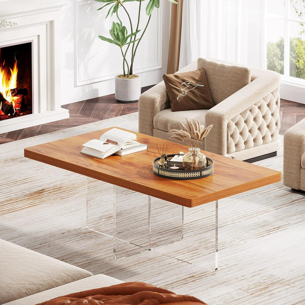 41" Modern Wood Coffee Table with Acrylic Base F81117