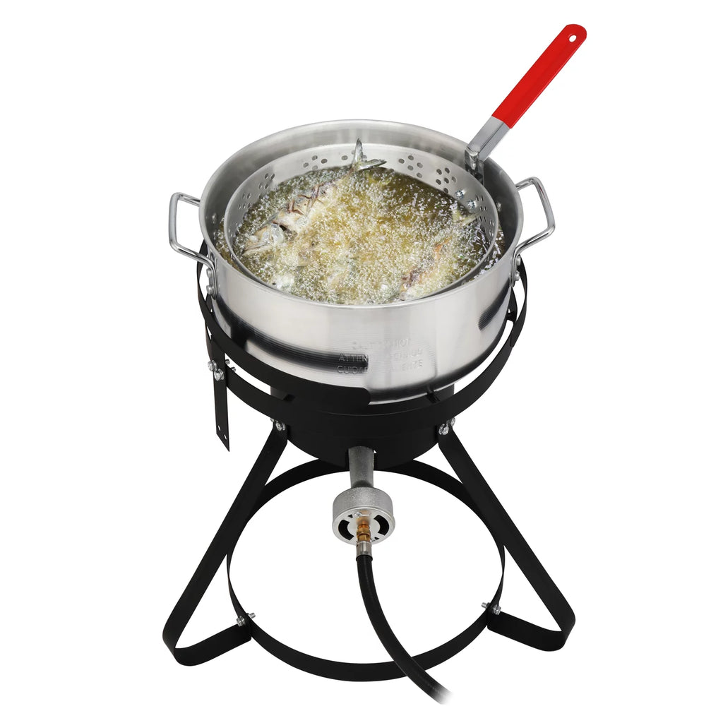 Black Round Iron Stove Frame, Silver Aluminum 30qt Turkey Pot 10qt Fish Pot Y453029