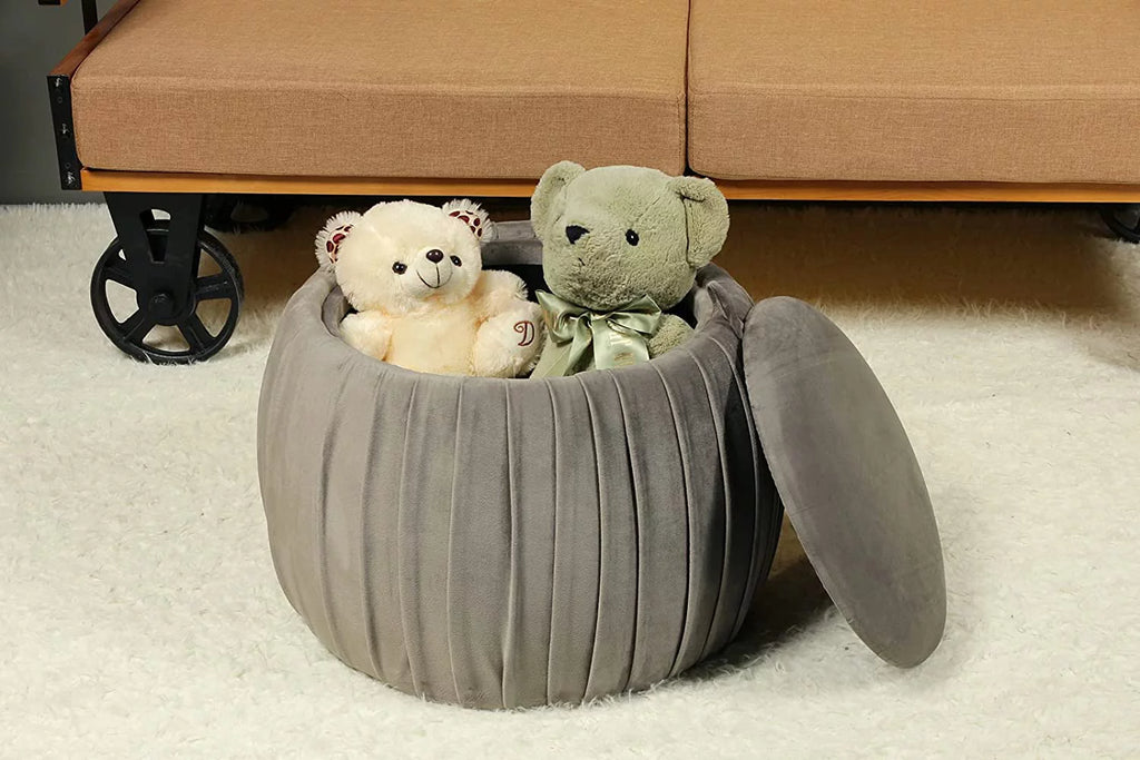 Grey Round Storage Ottoman N2021