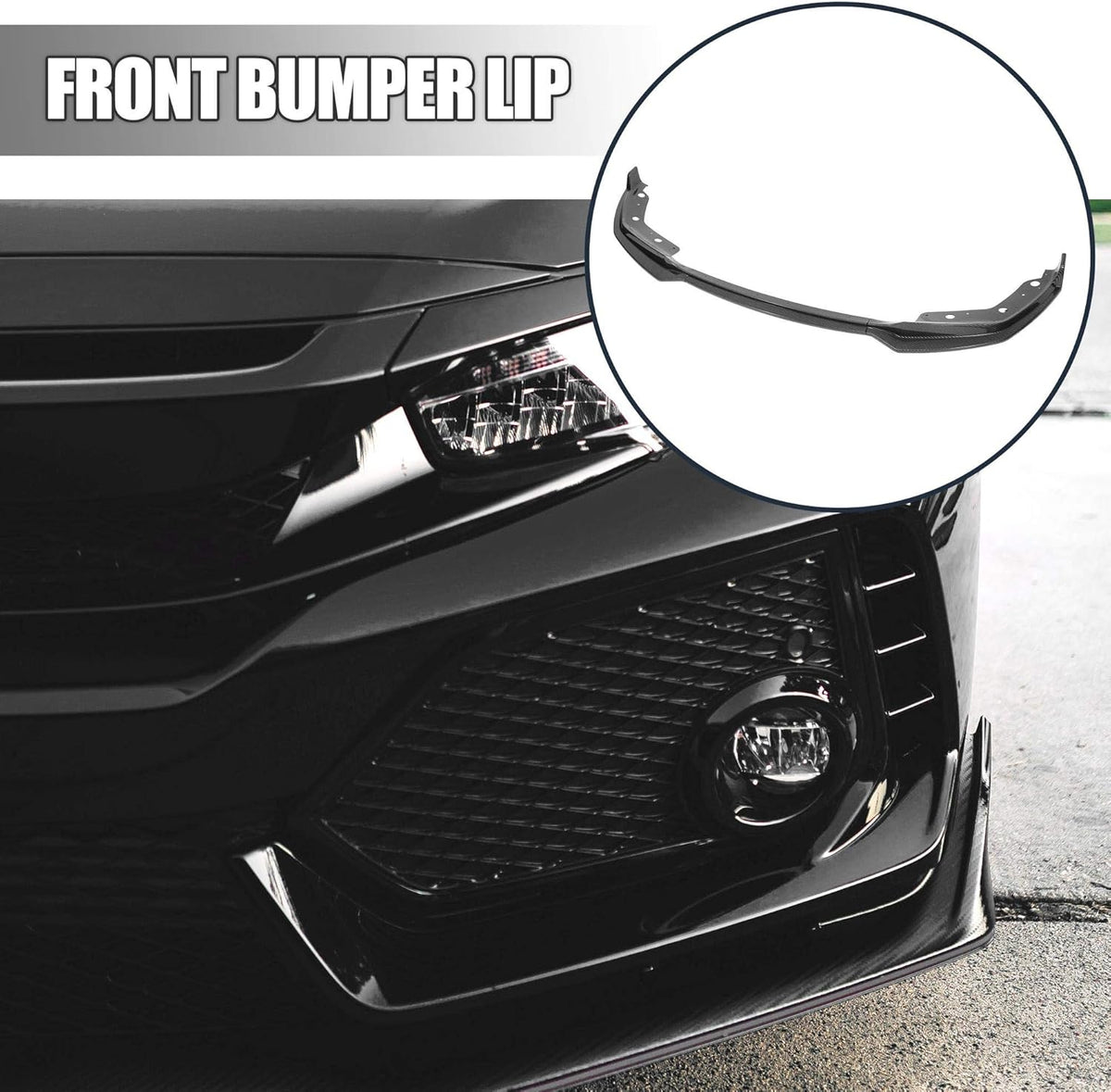 Black Front Bumper Lip Splitter Set Carbon Fiber Pattern J383168