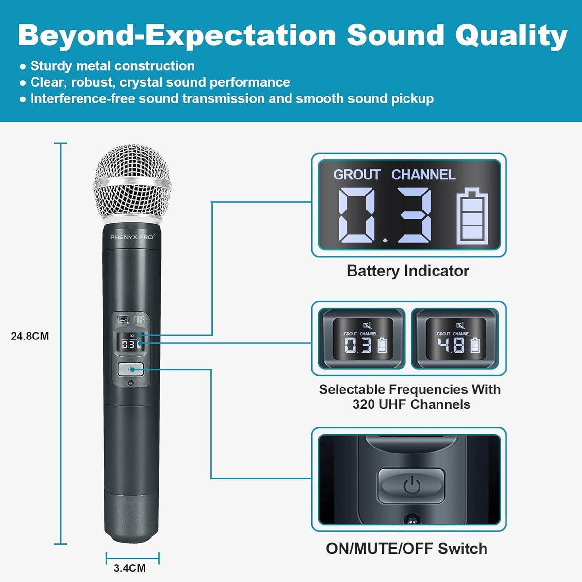 Eight-Channel Wireless Microphone System with Metal Handheld Mics C700