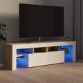 White Sonoma Oak TV Cabinet with LED Lights O974829