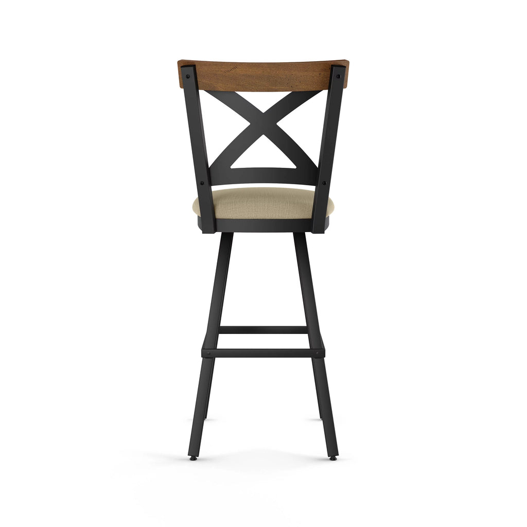 30 In. Beige Fabric Black Metal Brown Wood Bar Stool N273796