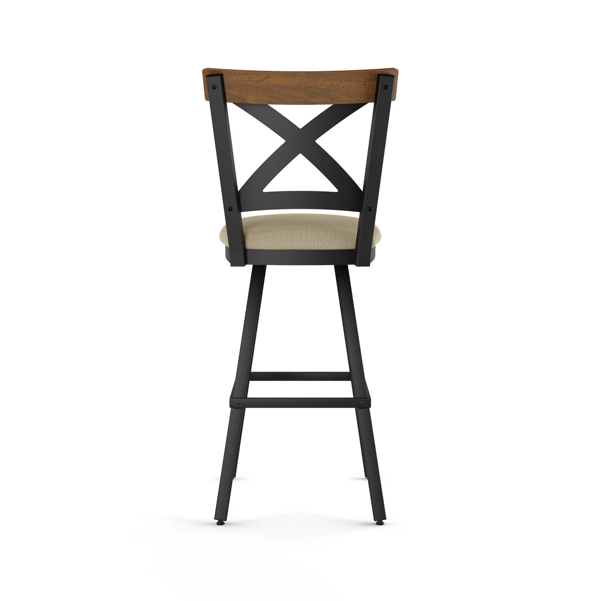30 In. Beige Fabric Black Metal Brown Wood Bar Stool N273796