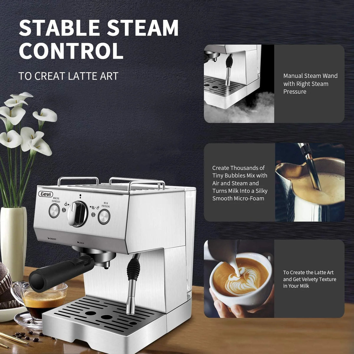 Silver Stainless Steel 15 Bar Espresso Machine G65968