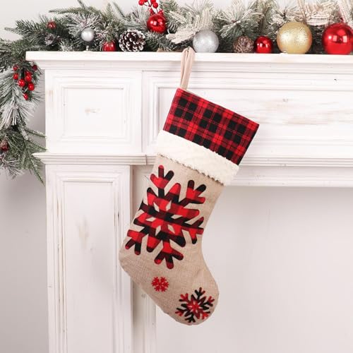 18" Burlap Plaid Christmas Stockings, Set of 4 Y946