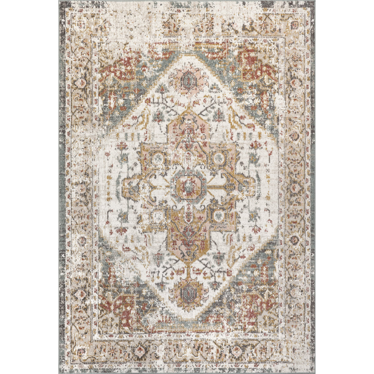 Beige Vintage Medallion Area Rug 12' x 15' E4297