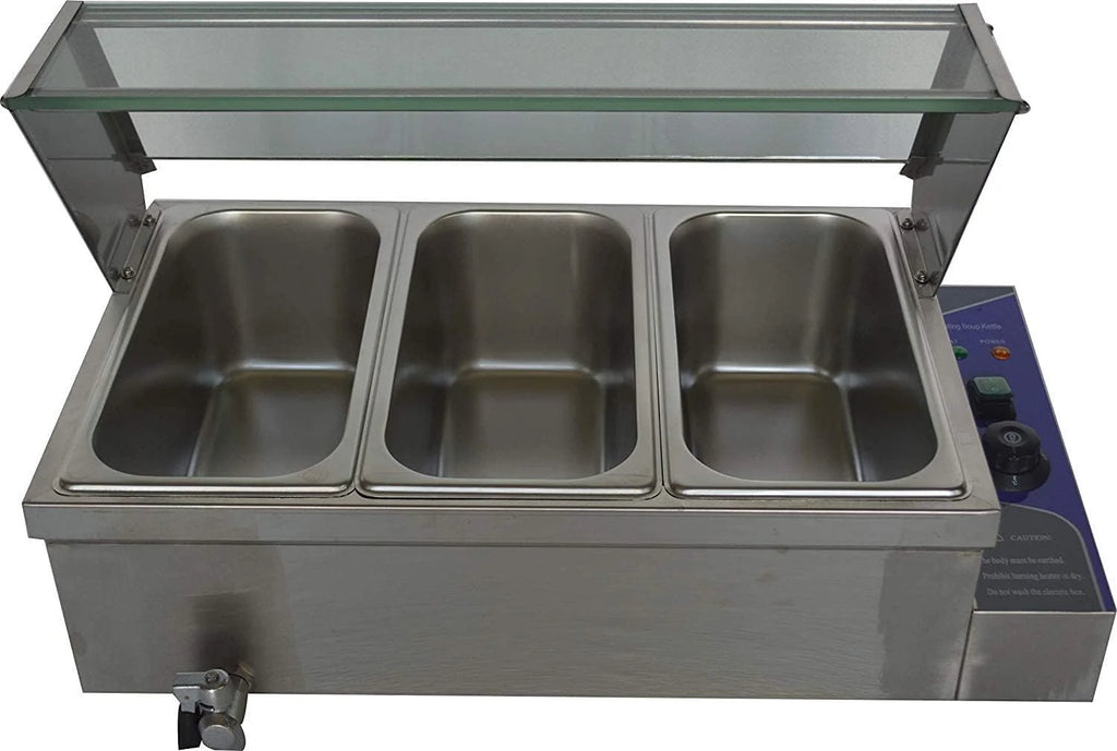 3 Pot Bain-Marie Buffet Steam Heater Food Warmer with Glass Shield D723821