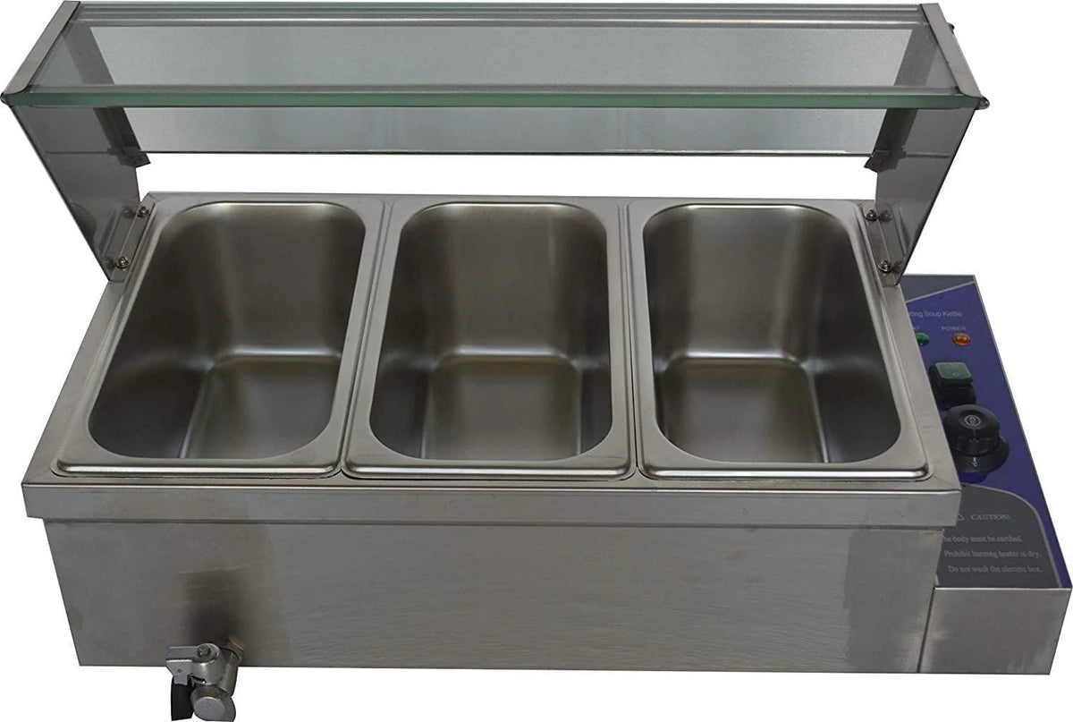 3 Pot Bain-Marie Buffet Steam Heater Food Warmer with Glass Shield D723821