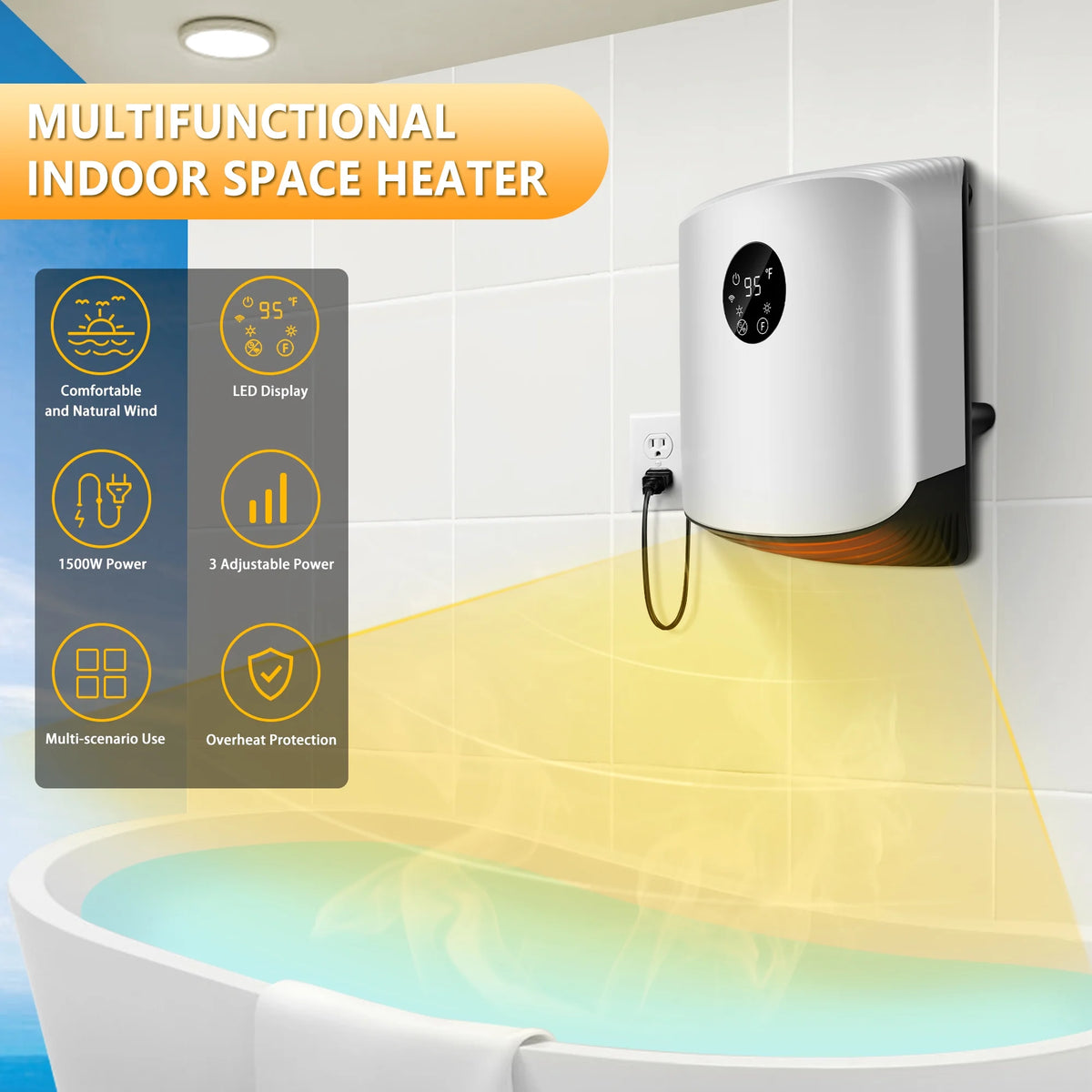 1500W Portable Wall Mounted Space Heater with Adjustable Thermostat T91927