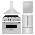 36 in. Gas Range, Range Hood, 3 Rack Dishwasher, Refrigerator Q42739