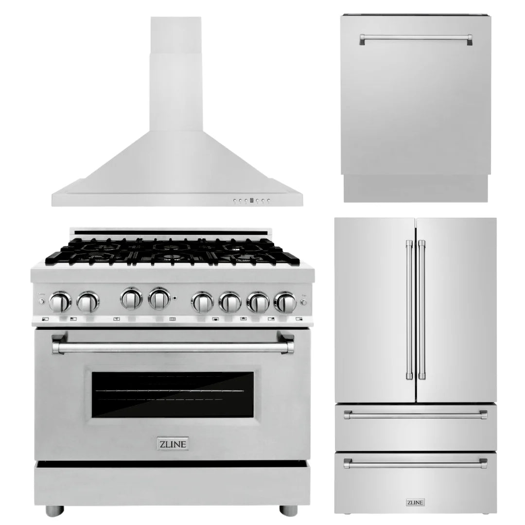 36 in. Gas Range, Range Hood, 3 Rack Dishwasher, Refrigerator Q42739