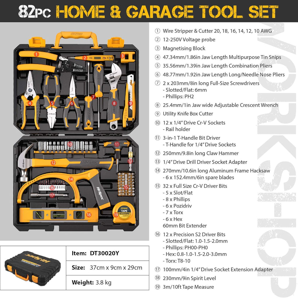 82 Piece Home & Garage Tool Kit Set with Storage Case S53927