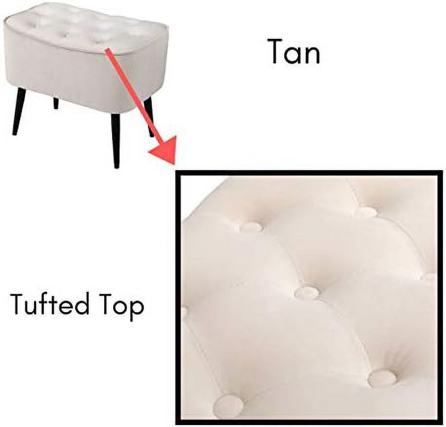 Tufted Curve Tan Velvet Ottoman Foot Stool with Steel Legs Z217