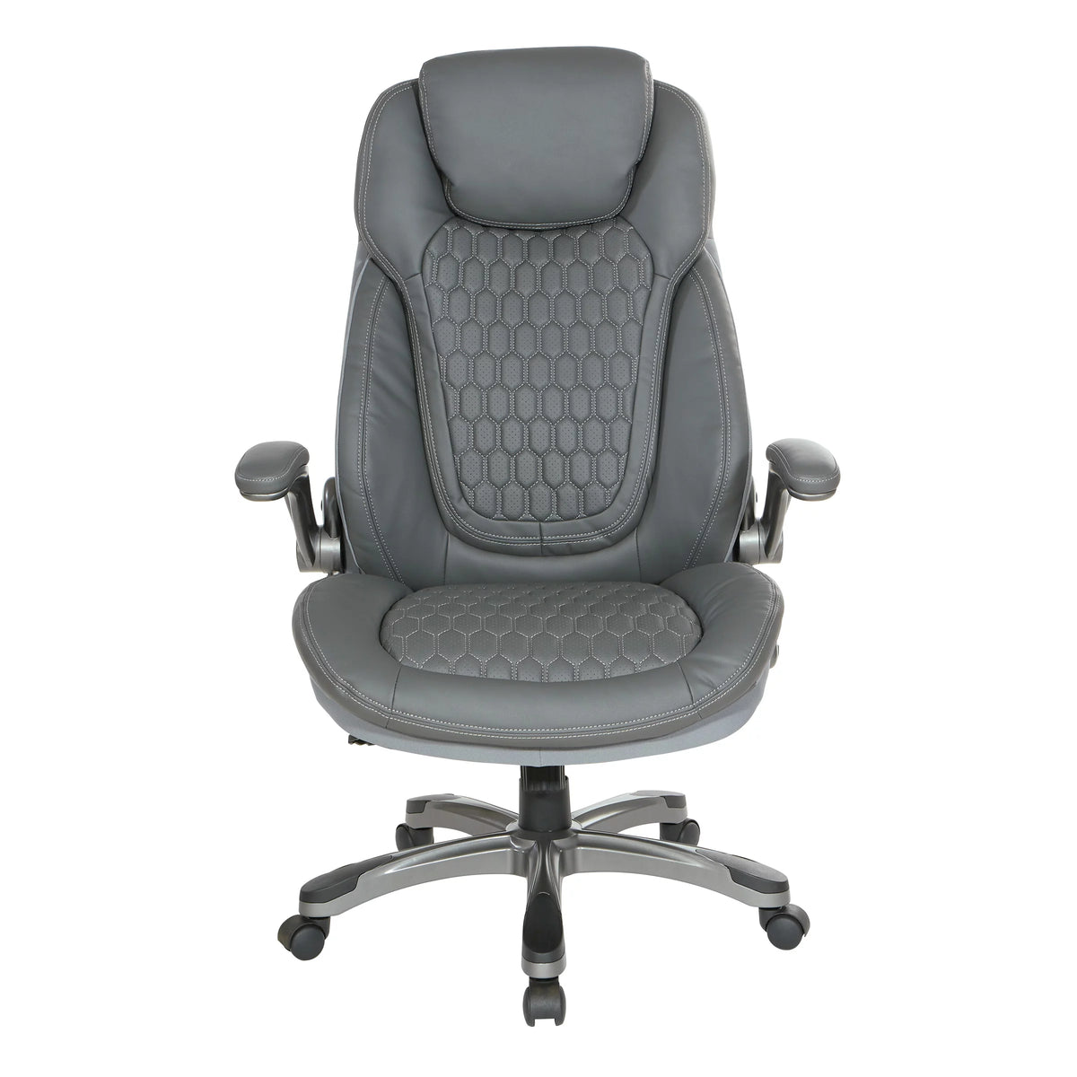 High Back Chair with Grey Bonded Leather and Flip Arms N5700