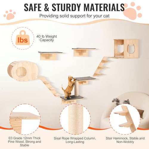 Wall Mounted Cat Shelves Set of 6 B1347
