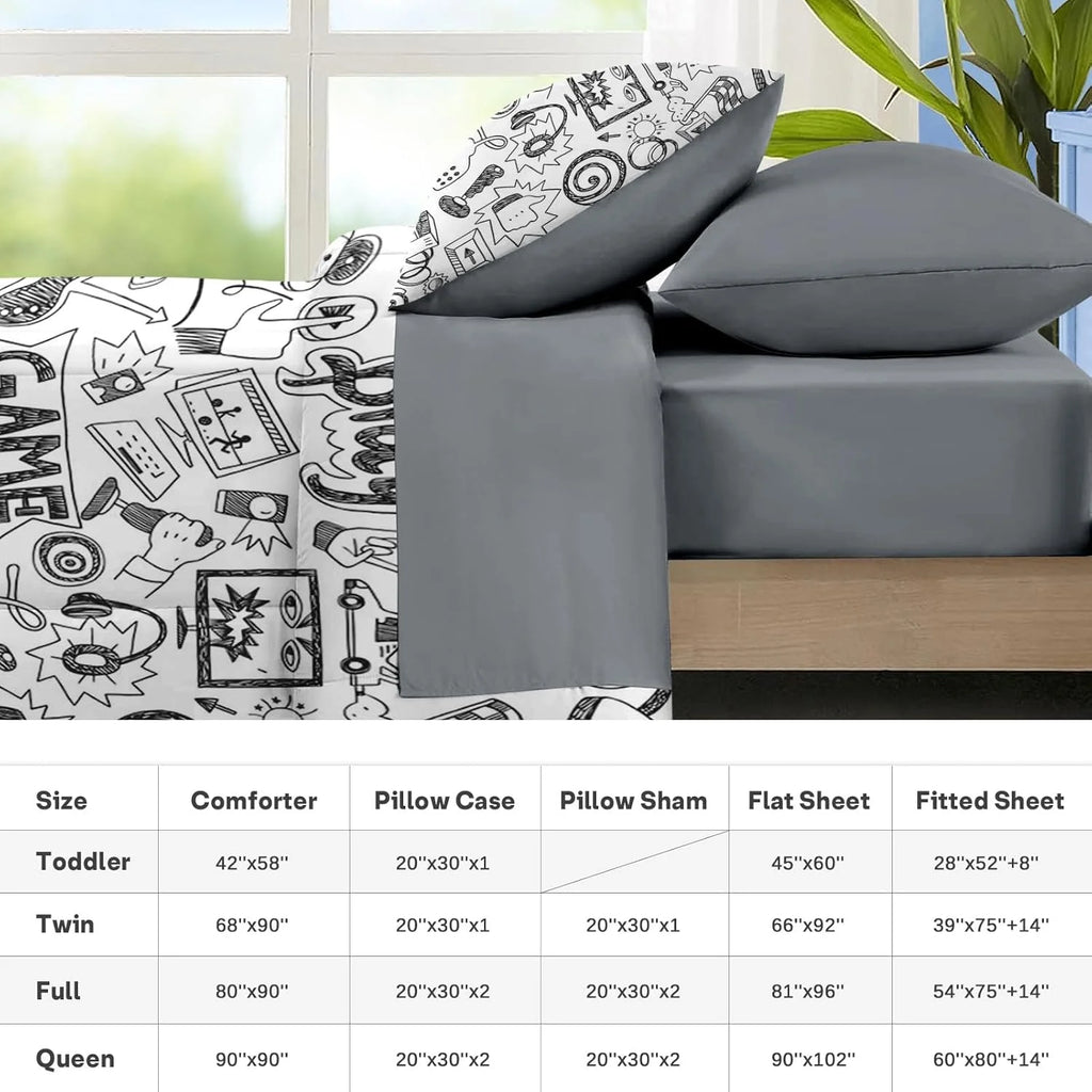 Twin Size 5 Pcs Gamer Gaming Comforter Set with Pillowcase & Sham H61655