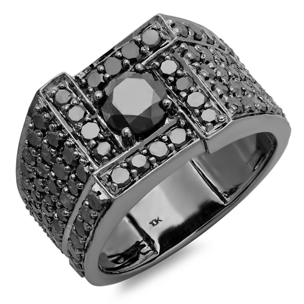 4.50 Carat 10K Black Diamond Mens Ring, White Gold, Size 10 F3627