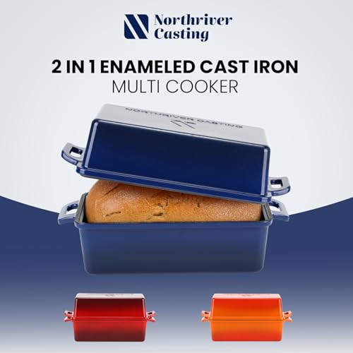 9x5 Inch Enameled Cast Iron Bread Loaf Pan with Lid, 2 Piece Set, Red B330