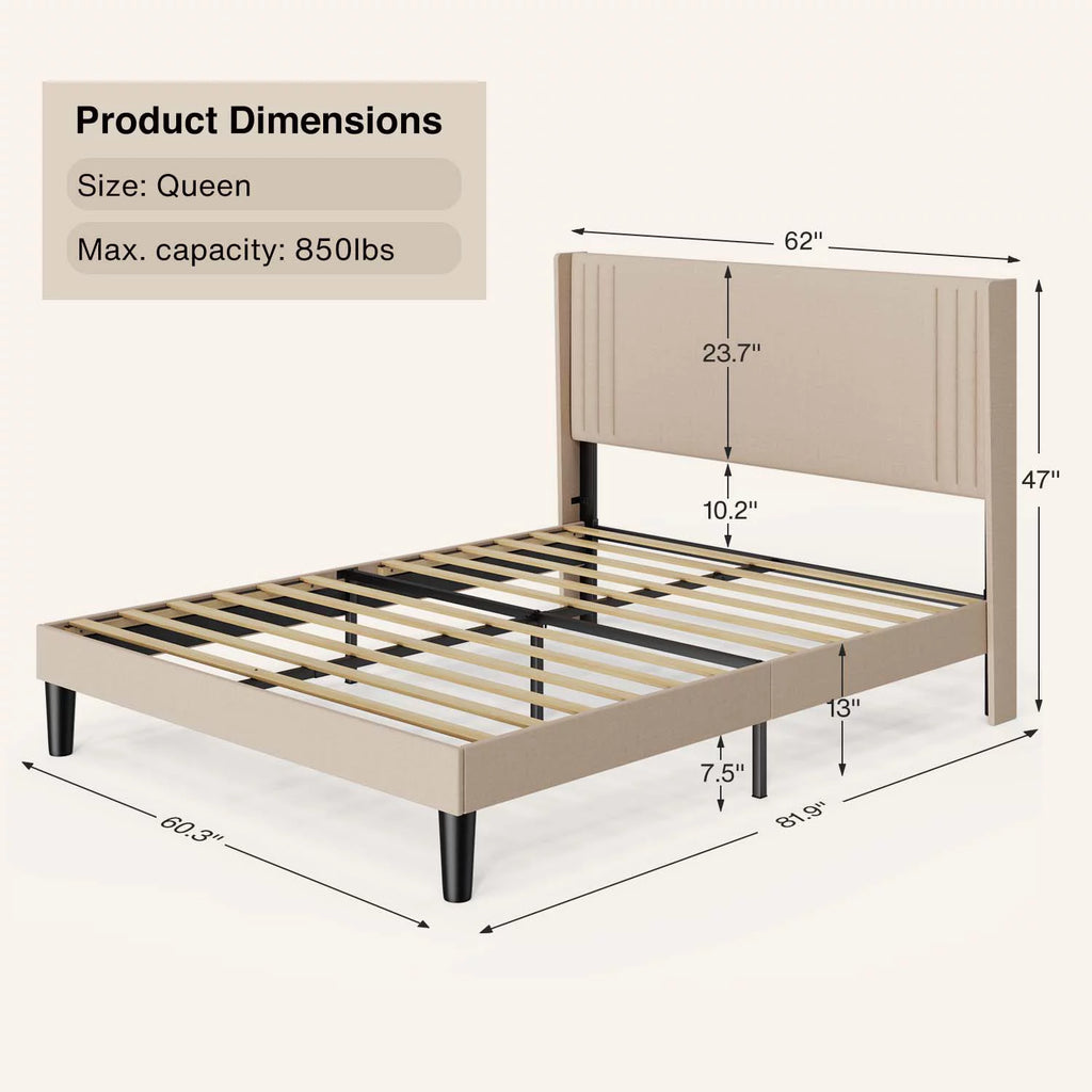 Queen Bed Frame with Wingback Headboard L28669