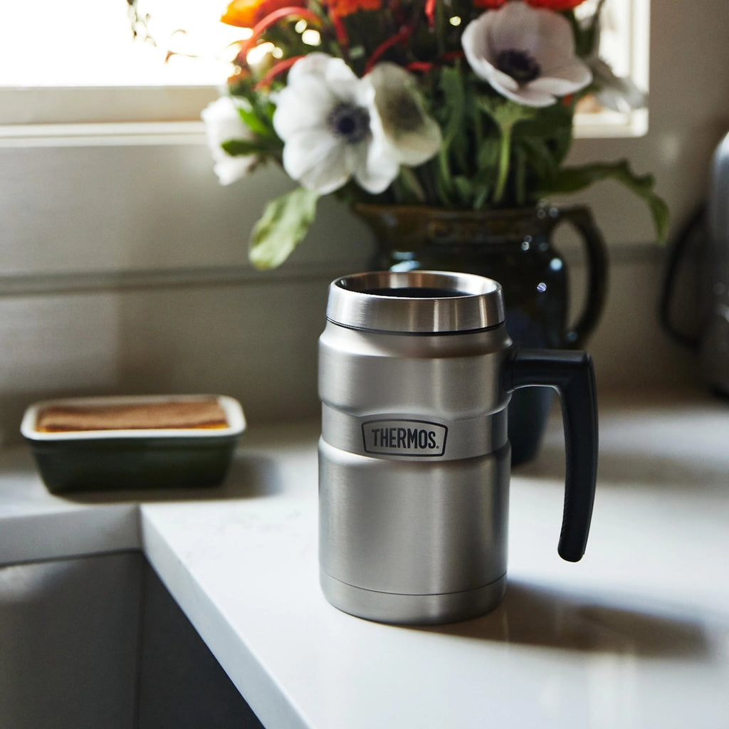 16 Oz Vacuum Insulated Desk Mug, Matte Stainless Steel L734504