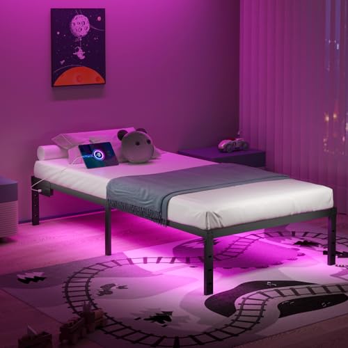 Full Size 14 Inch Metal Platform Bed Frame with LED Lights H413