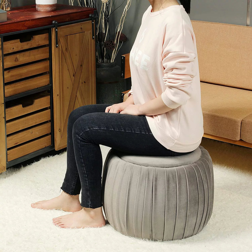Grey Round Storage Ottoman N2021