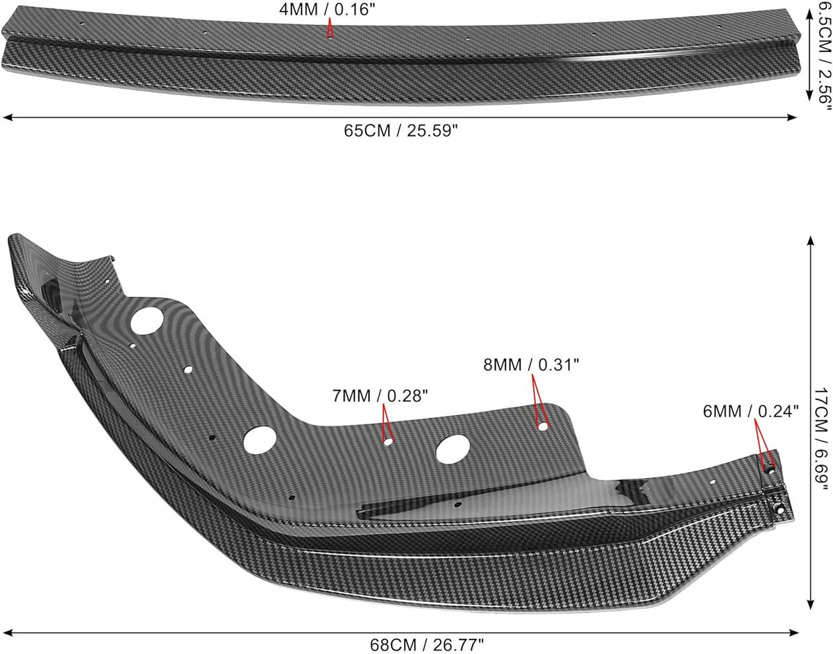 Black Front Bumper Lip Splitter Set Carbon Fiber Pattern J383168