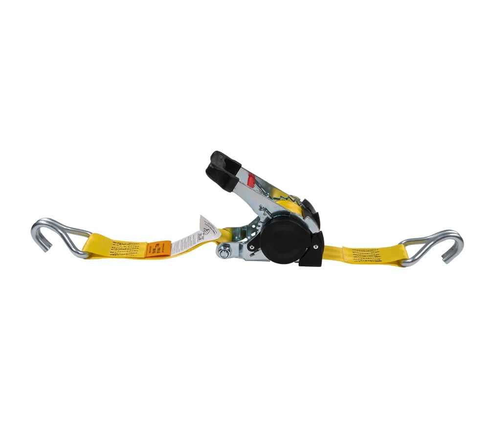 2 Pack 2" x 10' Retractable Ratchet Straps with Double J-Hook, 3,300 lbs Breaking Strength, Yellow I60430