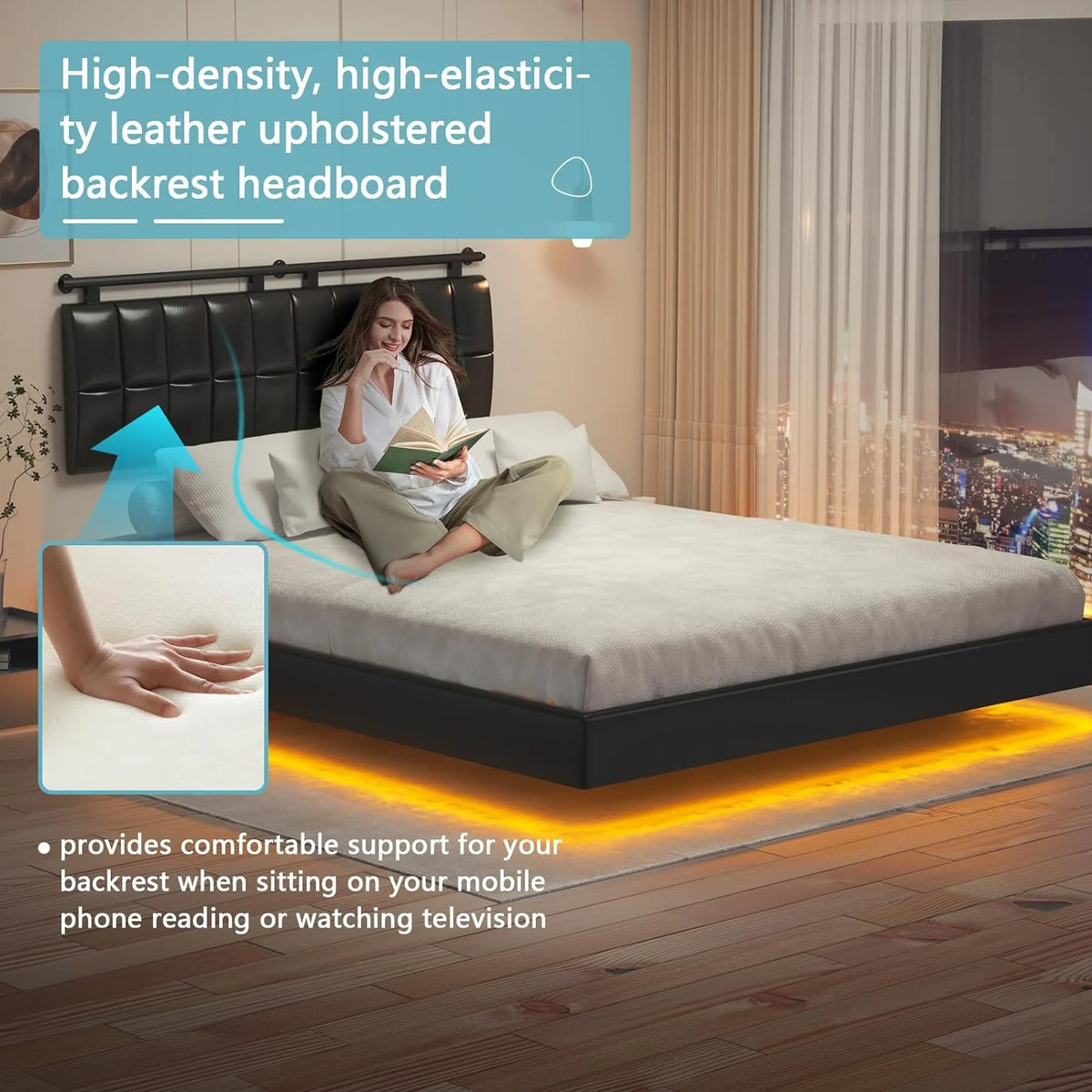 Queen Bed Frame with Charging Station and LED Lights H761