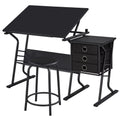 Black Adjustable Drafting Table with Storage Drawers and Stool N9808