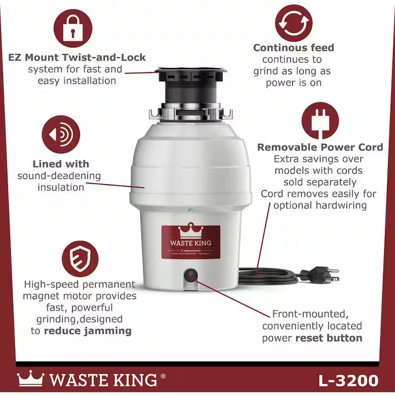 3/4 HP Continuous Feed Sound-Insulated Garbage Disposal E606753