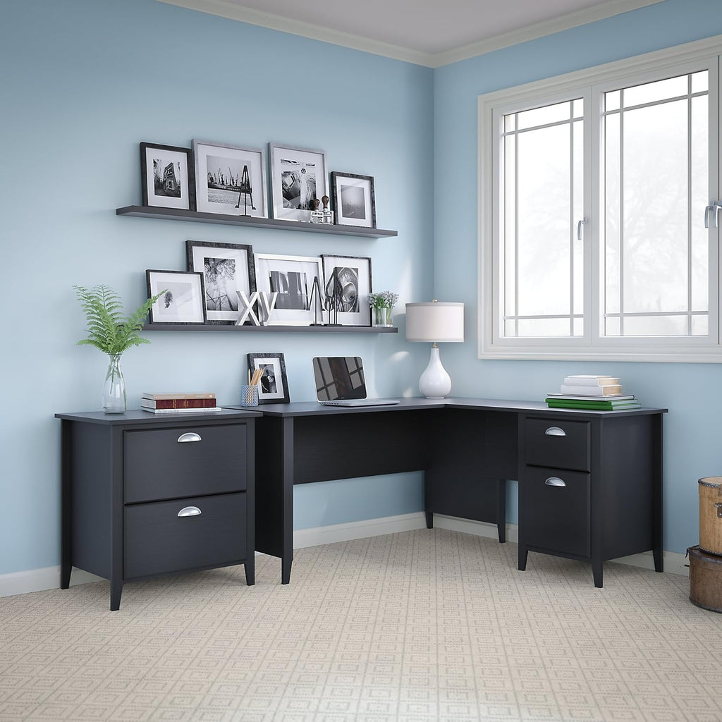 Black Suede Oak L Desk and Bookcase T931