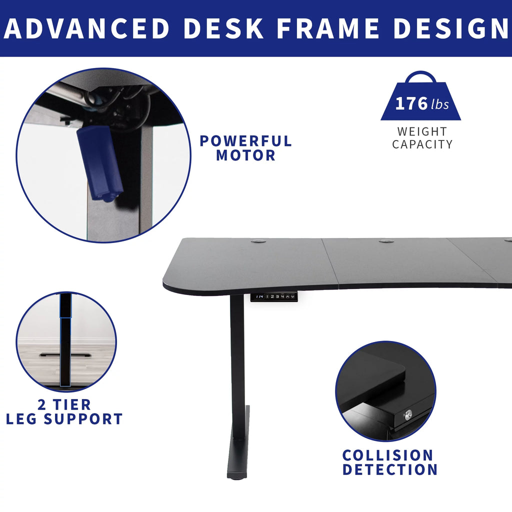 Electric 63” x 32” Stand Up Desk, Light Wood 3 Part Table Top, White Frame G819792
