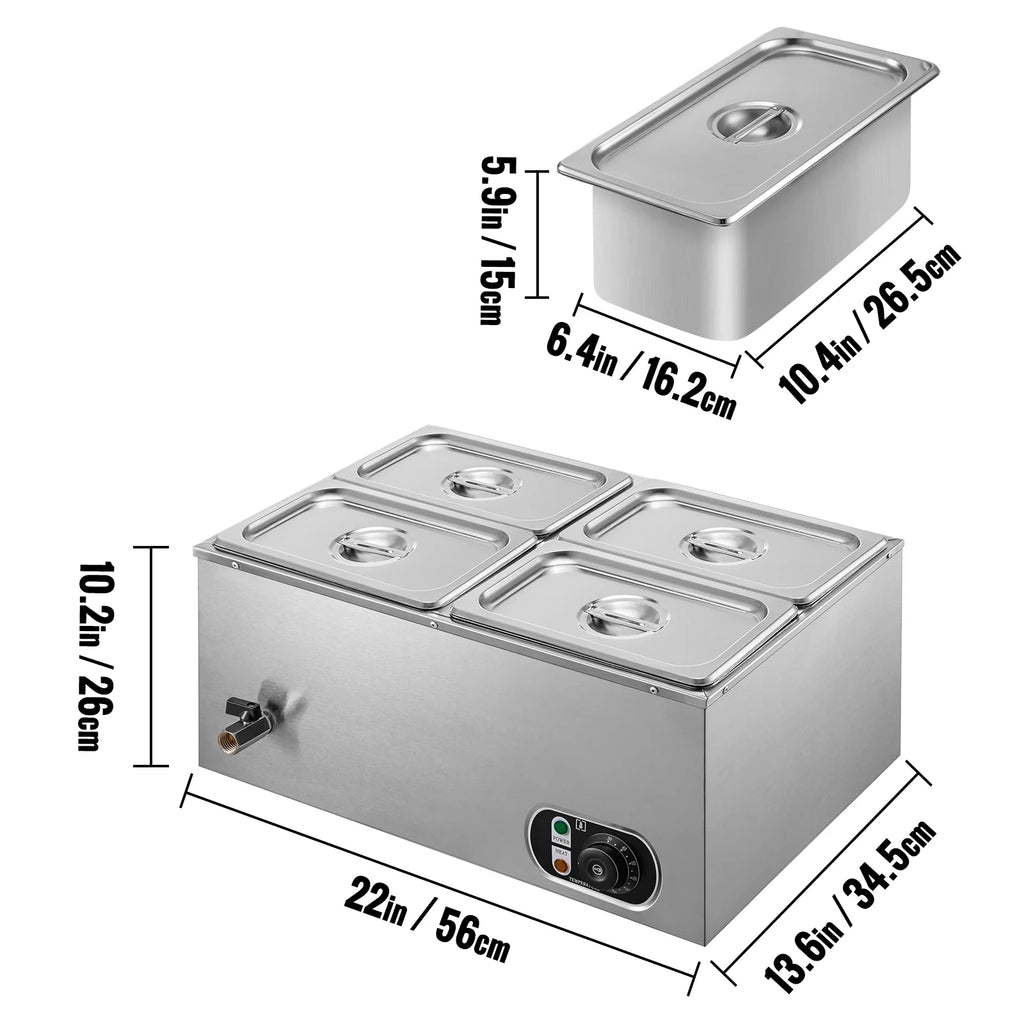 110V 4-Pan Stainless Steel Commercial Food Warmer 24 Qt T92165