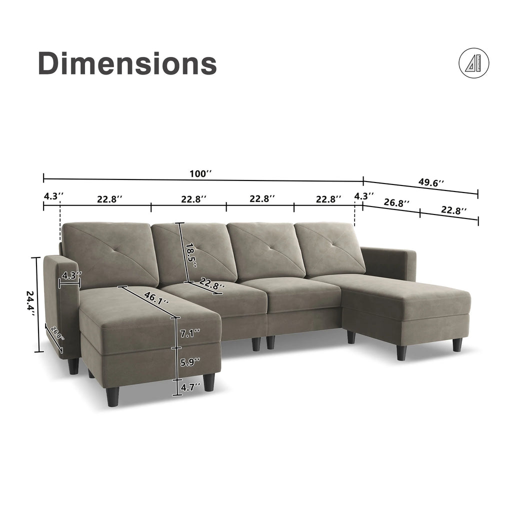 Velvet Sectional Sofa Couch Set with Chaise P951453