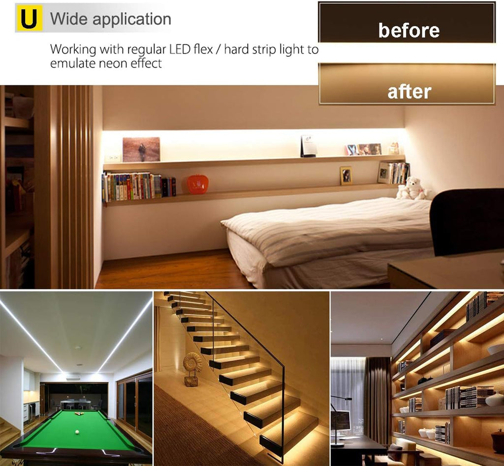 6x2m LED Strip Light Channel with Milky Cover Diffusers, End Caps and Mounting Clips A59505