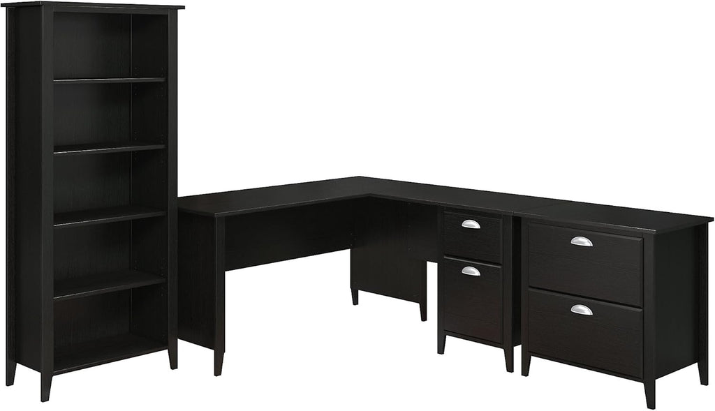 Black Suede Oak L Desk and Bookcase T931